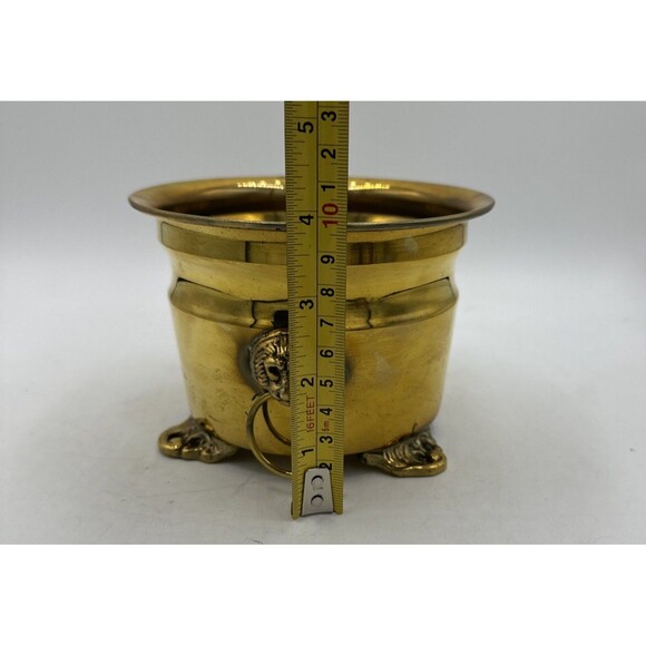 Small Brass Planter Pot Jardiniere Container Footed Lion 5.5” - Picture 13 of 13